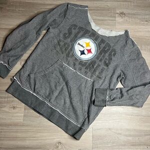 Women’s Gray Pittsburgh Steelers Distressed Long‎ Sleeve Sweatshirt Sz Medium